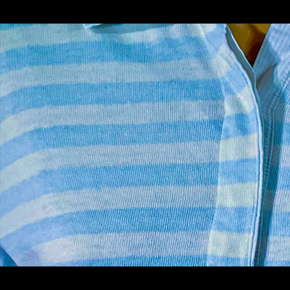 ▪️VTG▪️TANGIERS▪️1990's White & Baby Blue Stripe Cotton Crop Polo Shirt Top - Picture 8 of 12
